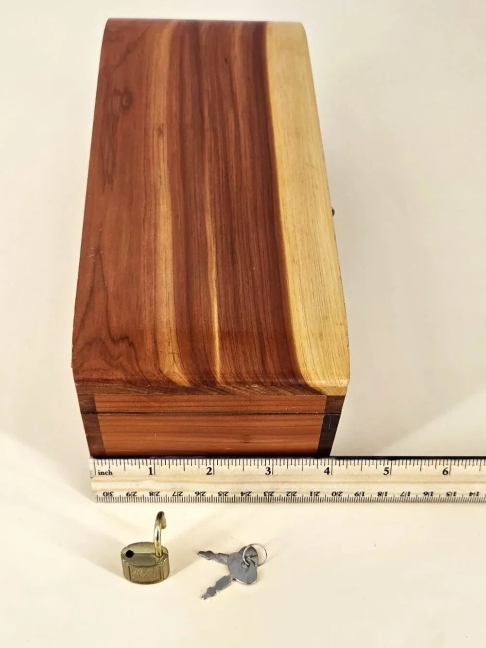 Handmade 1950s Solid Cedar Wooden Keepsake Box Brass Latch Lock & 2 Keys 4 Feet